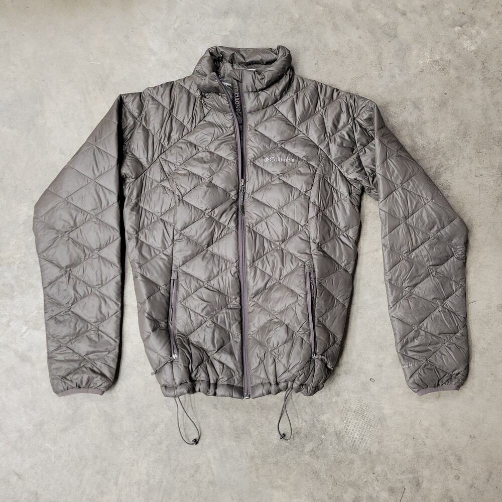 Columbia Omni Heat Turbo Down Puffer Jacket Womens Small Gray Green